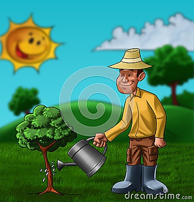 The farmer and the plant Stock Photo