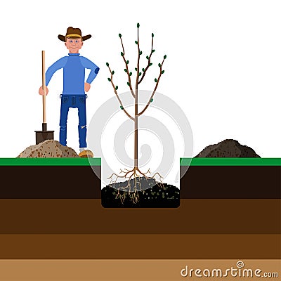 Farmer planting a tree Vector Illustration