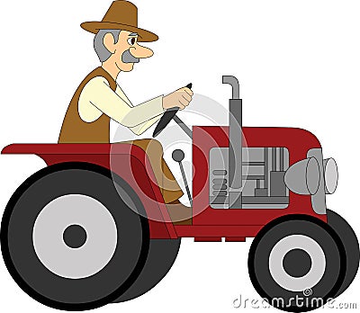 Farmer Riding a Tractor Vector Illustration