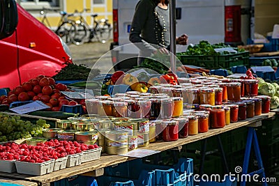 Farmer`s market in Freiburg Editorial Stock Photo