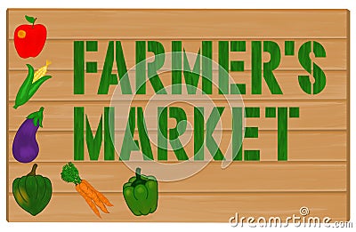 Vegetables and Farmers Market Painted on Wood Sign Stock Photo