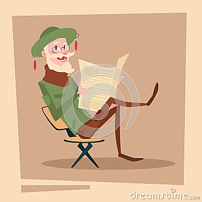 Farmer Senior Man Sit In Rocking Chair Agriculture Vector Illustration