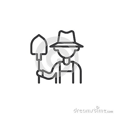 Farmer with shovel line icon Vector Illustration