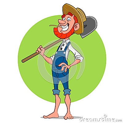 Farmer with shovel. Vector Illustration