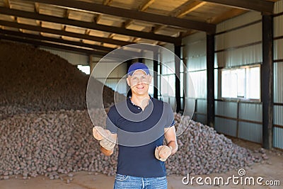 Farmer showing freshly potatoes Stock Photo