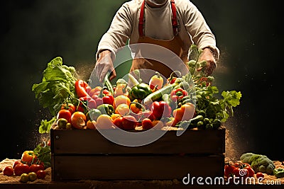 Farmer sorting vegetables into a large crates, concept for selling vegetables, harvesting Stock Photo