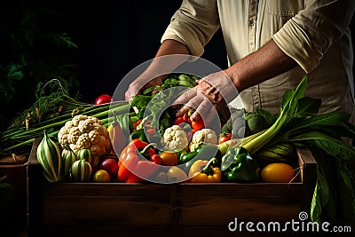 Farmer sorting vegetables into a large crates, concept for selling vegetables, harvesting Stock Photo