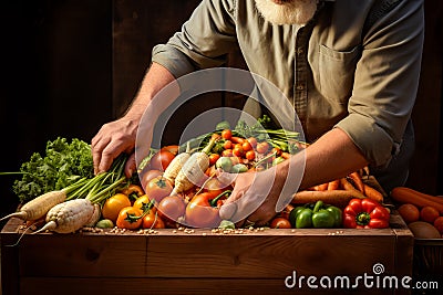 Farmer sorting vegetables into a large crates, concept for selling vegetables, harvesting Stock Photo