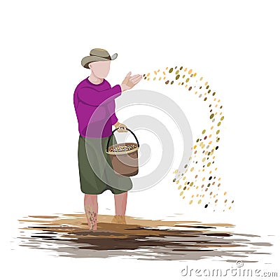 Farmer sowing rice Vector Illustration