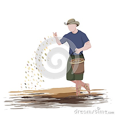 Farmer sowing rice Vector Illustration