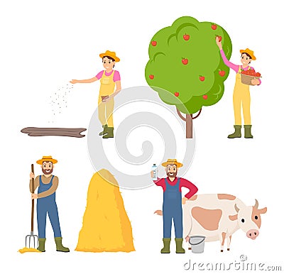 Farmer Sowing Seeds Icons Set Vector Illustration Vector Illustration