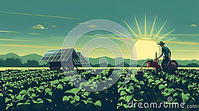 A farmer tending to their crops without the use of traditional machinery instead relying on solarpowered equipment. . Stock Photo