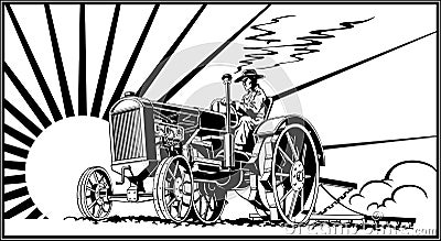 Farmer on a tractor in the field vector Vector Illustration