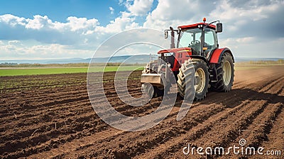 Farmer in tractor preparing farmland with seedbed for next year.Generative AI Stock Photo