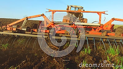 Farmer in Tractor Soil Plows Russia Steadicam Motion Agriculture the