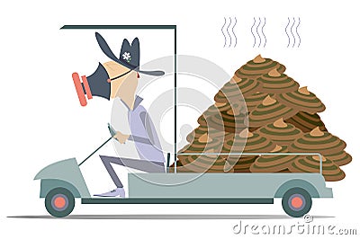 Farmer, truck and organic manure illustration Vector Illustration