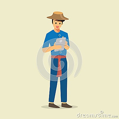 Farmer using a tablet Vector Illustration