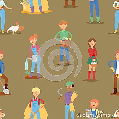 Farmer vector people workers character agriculture person profession farming life illustration woman and man work hard Vector Illustration