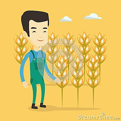 Farmer in wheat field vector illustration. Vector Illustration