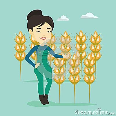 Farmer in wheat field vector illustration. Vector Illustration