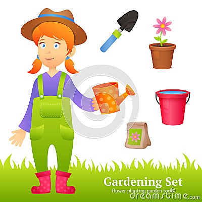 Farmer Woman Set Vector Illustration