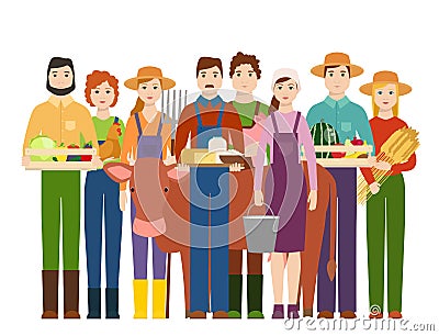 Farmer workers people character agriculture person profession farming life vector illustration. Vector Illustration