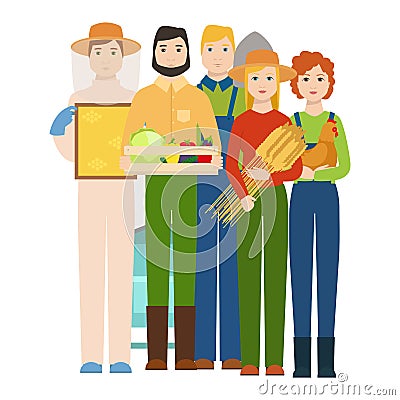 Farmer workers people character agriculture person profession farming life vector illustration. Vector Illustration