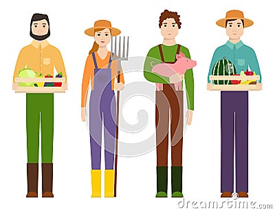 Farmer workers people character agriculture person profession farming life vector illustration. Vector Illustration