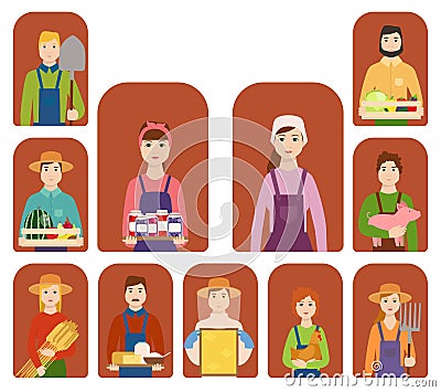 Farmer workers people character agriculture person profession farming life vector illustration. Vector Illustration