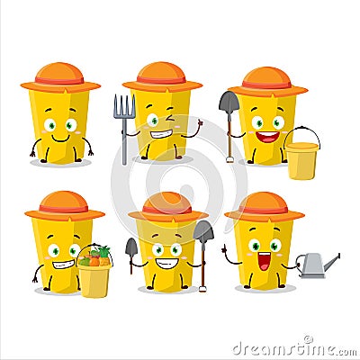 Farmer yellow chalk cute mascot character with fork Vector Illustration