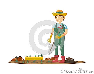 Farmers and agricultural work characters. Agricultural gardener, agronomist. Vector Illustration