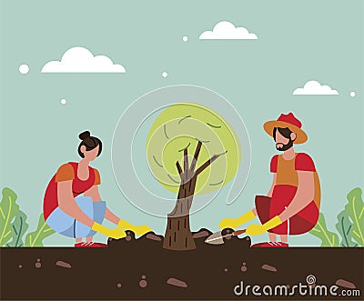 farmers couple planting Stock Photo