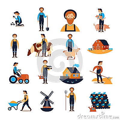 Farmers Flat icons Collection Vector Illustration