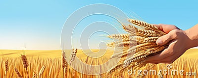 Farmers Hands Pour Wheat Grains In The Field Stock Photo