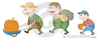 Farmers with the harvest of pumpkins Vector Illustration