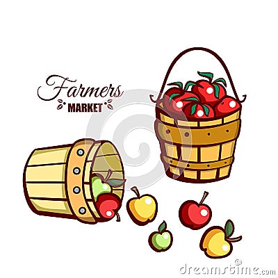 Farmers Market Apples Tomatoes Vector Illustration