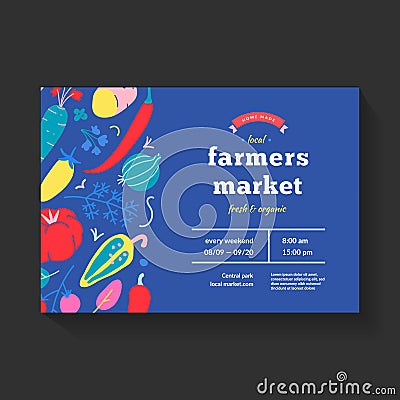 Farmers market banner, graphic template for local farmer organic food festival or fair, hand drawn illustration of Vector Illustration