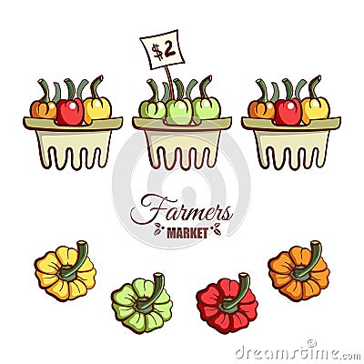 Farmers Market Bell Peppers Vector Illustration