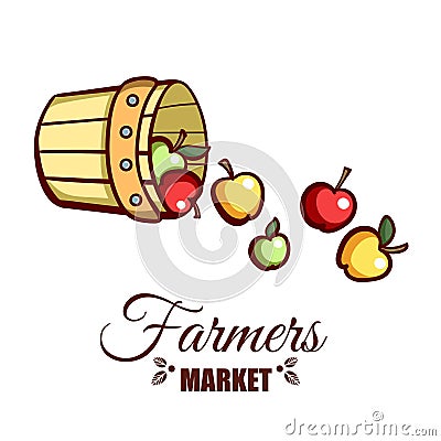 Farmers Market Bucket Of Apples Vector Illustration