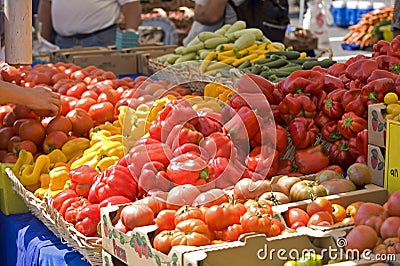 Farmers Market fresh peppers Stock Photo