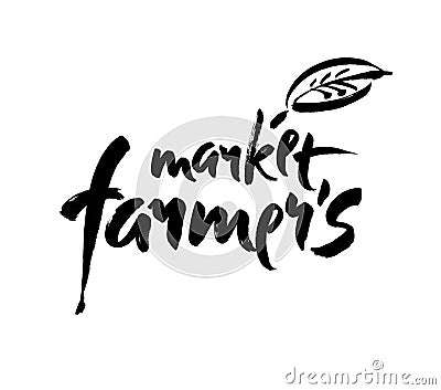 Farmers market hand lettering, retro vintage style. Hand drawn typography illustration. Cartoon Illustration