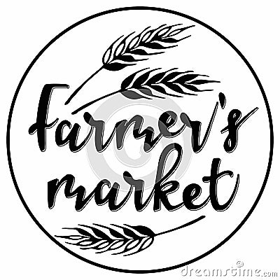 Farmers market sign. Can be used as label, restaurant menu, logo. For producers and organic food shop. Hand drawn Vector Illustration