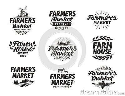 Farmers market, vector logo. Farm, farming icons set Vector Illustration