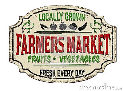 Farmers market vintage rusty metal sign Vector Illustration