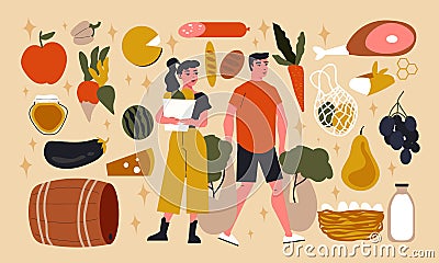 Farmers Marketplace Big Set Vector Illustration