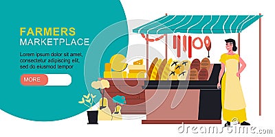 Farmers Marketplace Horizontal Banner Vector Illustration