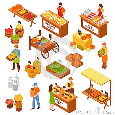 Farmers Marketplace Isometric Set Vector Illustration