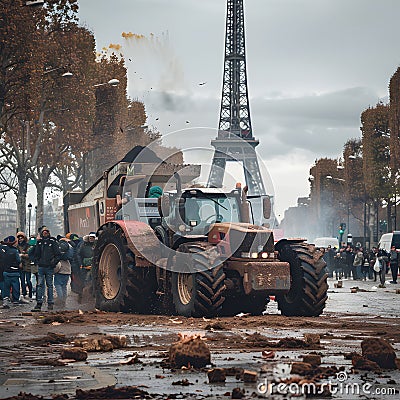 Farmers protest with tractors on the streets of cities in France Stock Photo