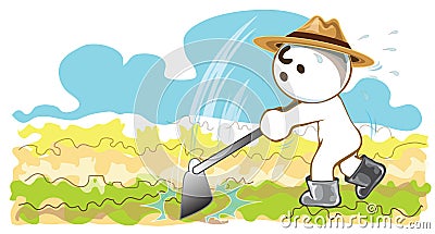 Farmers using hoes to planting vegetables Vector Illustration