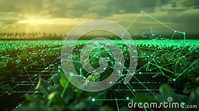 Farmers utilizing data from 5G sensors to create customized fertilization plans for different areas of their fields Stock Photo